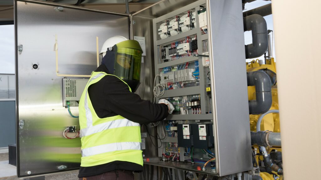 Electrician working on switchboard